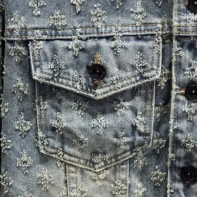 Jacquard Casual Denim Jacket for Men A Fashionable Statement 250214