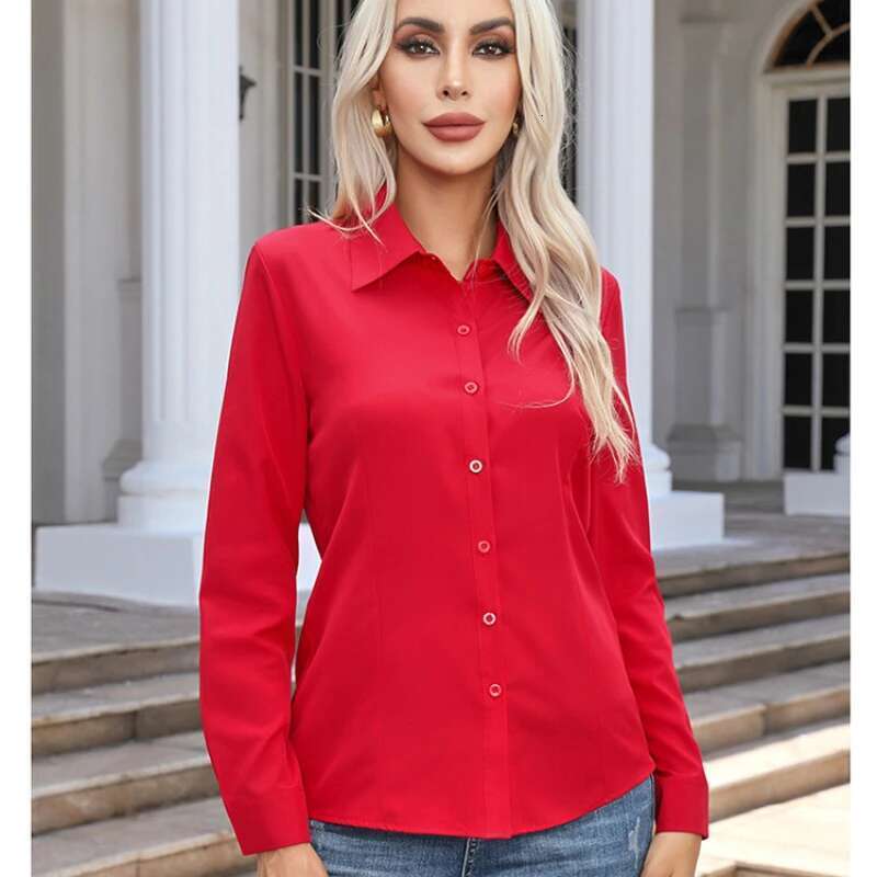 White Fashion Business Shirts Office Lady Long Sleeve Blouse Slim Women Clothing Button Up Shirt Basic Ladies Tops