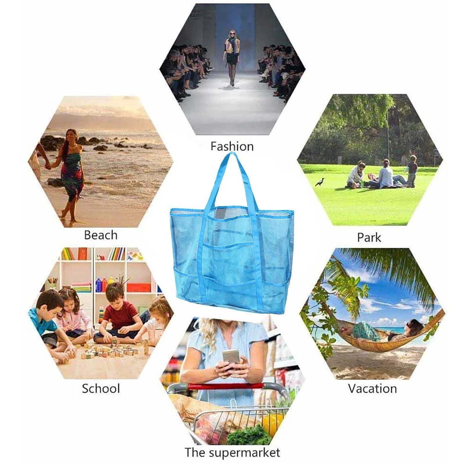 8 Pockets Summer Large Beach Bag For Towels Mesh Durable Travel Handbag Toys Organizer Waterproof Underwear Swimming Storage Bag Z250219