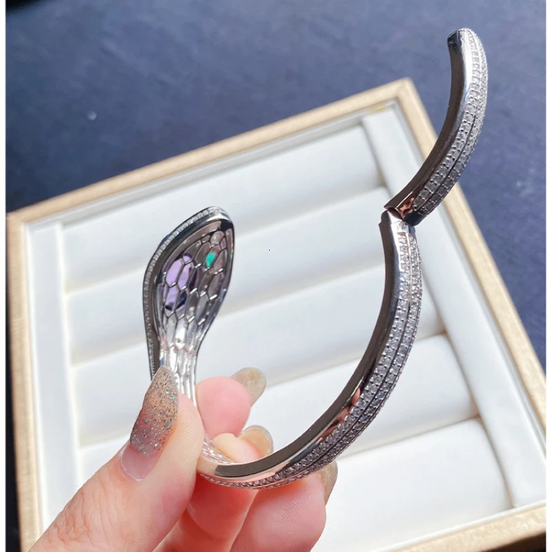 Silver Color Snake Shape Bracelets for Women Fashion Inlaid Amethyst Opening Cuff Bangles wholesale Jewelry 250220