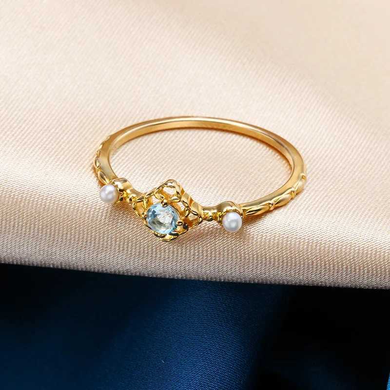 LAMOON Natural Topaz Rings For Wen Gemstone Ring Blue Topaz Freshwater Plearl 925 Sterling Silver K Gold Plated Jewelry RI183 X250220