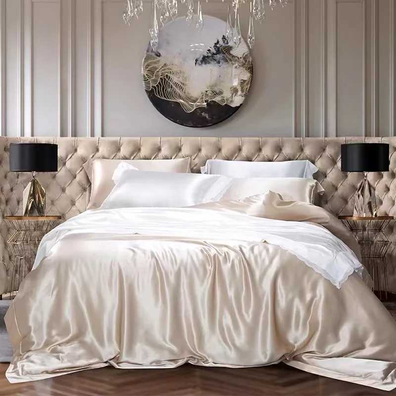High-end Blending Natural Mulberry Silk Bedding Set Luxury Satin Silky Queen Size Duvet Cover Set with Sheets King Size Bed Set Y250219