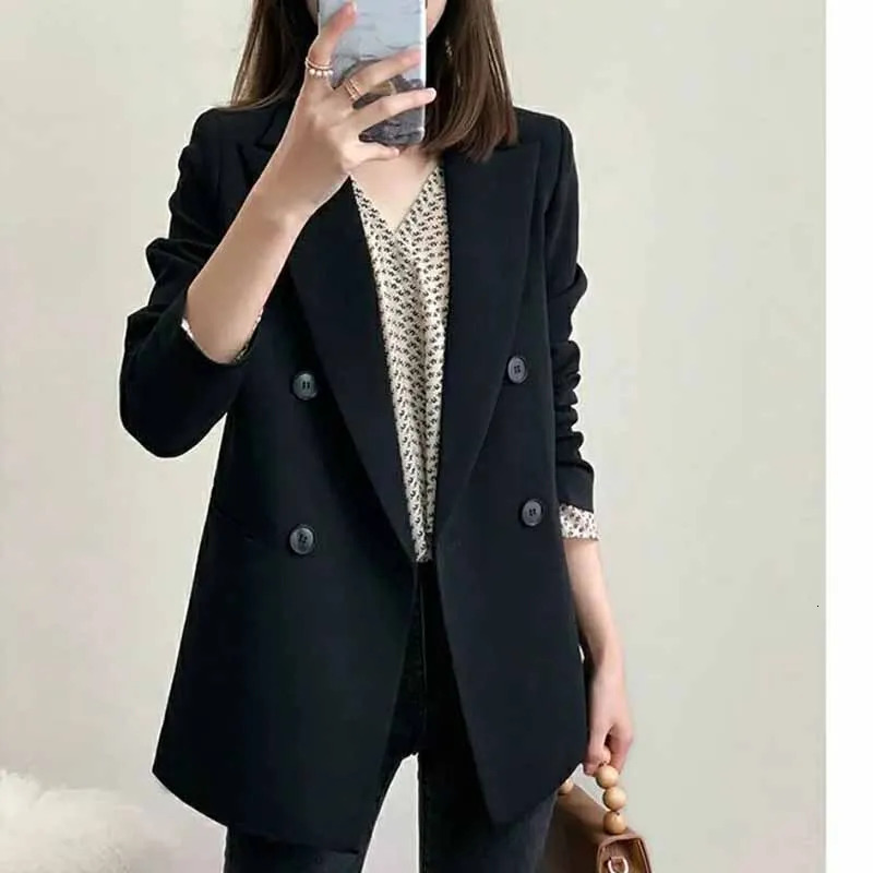 Spring Autumn Women British Style Leisure Solid Color Black Blazer Jacket Female Korean Loose Fit Fashion Suit Coat 250213