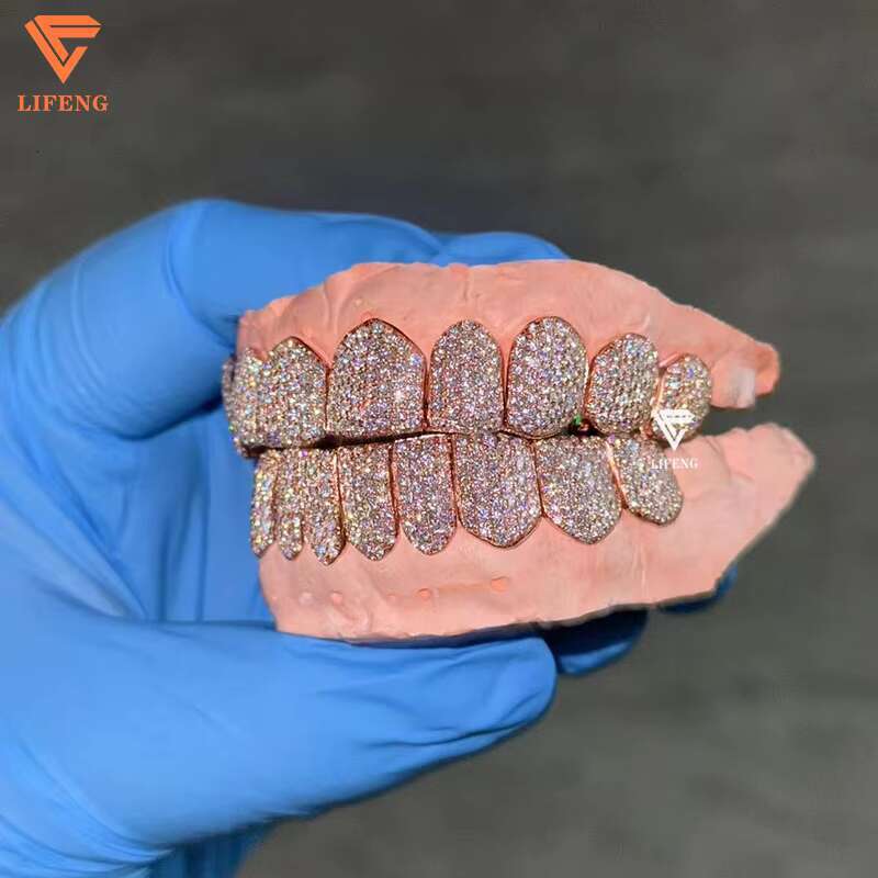 Custom Made Rose Jewelry Vvs Moissanite Dia Tooth 10k 14k Gold Sier Iced Out Grillz for Teeth