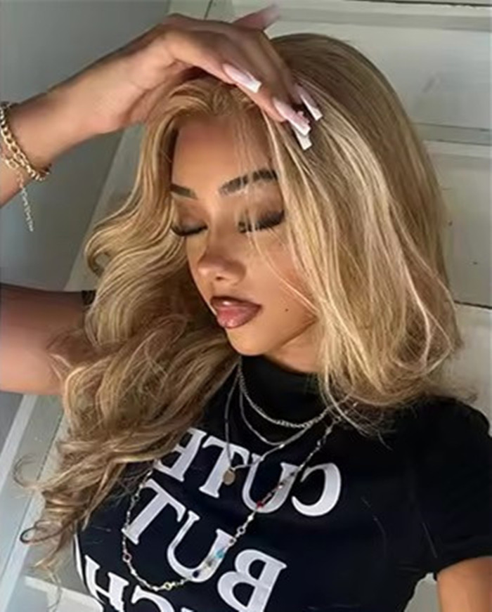 Highlight Ash Blonde Wigs Human Hair Brazilian Body Wave Lace Front Human Hair Wigs 613 Blonde Color 13x4 HD Lace Frontal Wigs