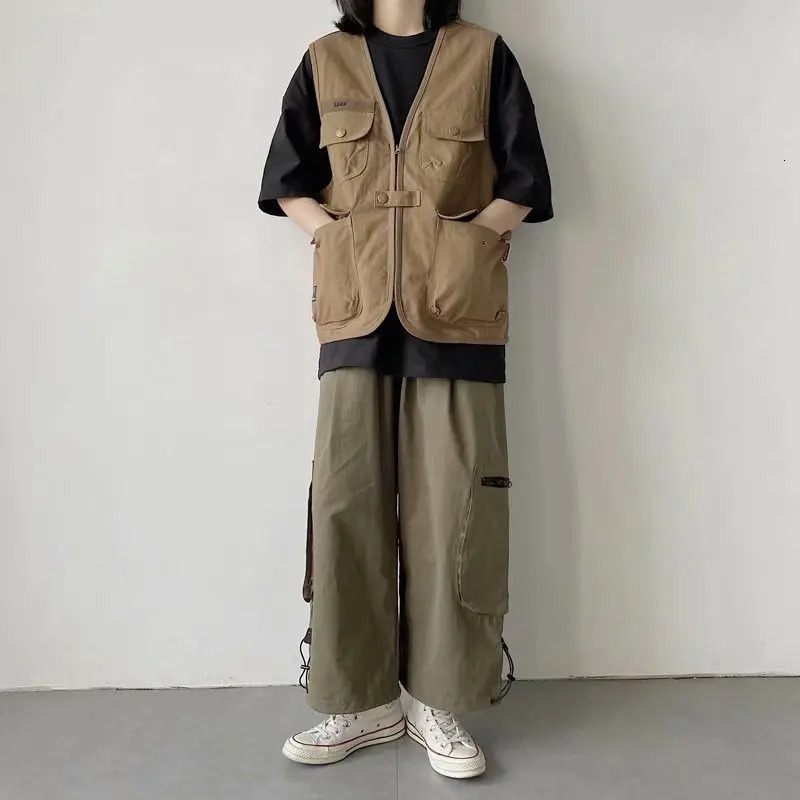 Vests Women Japanese Style Vintage Safari Solid Sleeveless Summer All-match Loose Street Wear V-neck Comfortable College 250219