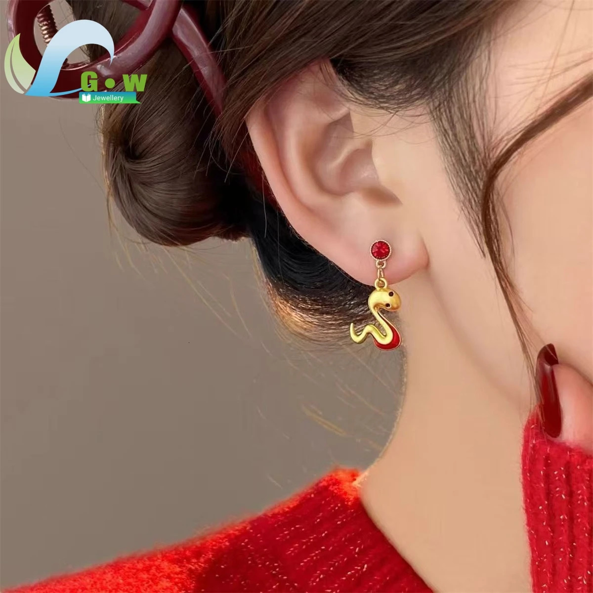 Fortune Snake Female Earrings Year Trend Animal Red Lucky Snake Earrings Jewelry Stud Earrings Accessories 250220