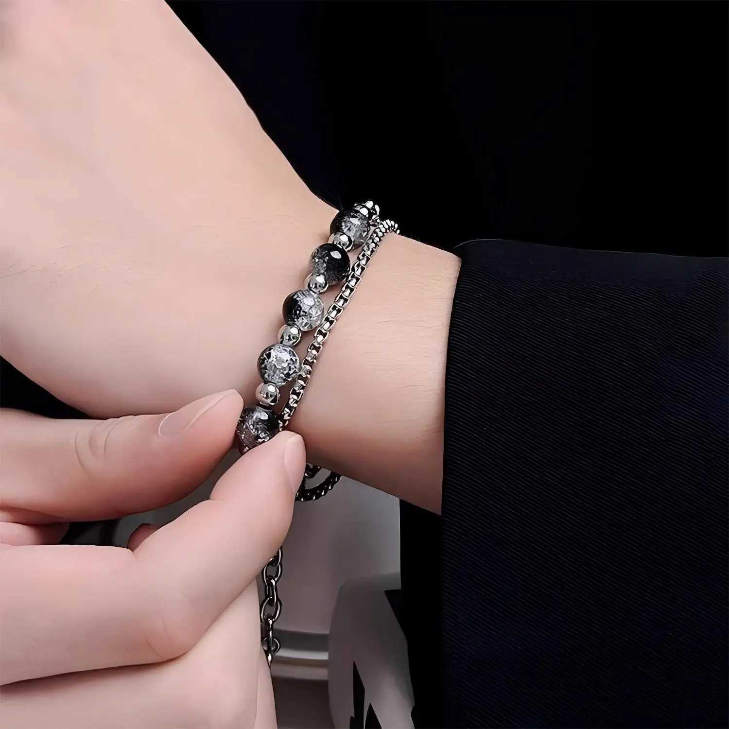 ZAKOL Tren Ball Crystal Beaded Chain Bracelets For Women Men Black Link Metal Bangles Strand Wristlet Jewelry Gifts FestivalXJ250219