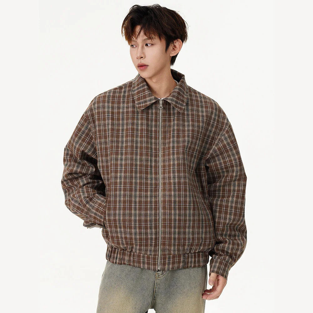 Double Sided Wearable Bomber Jacket Men Streetwear Fashion Loose Causal Vintage Plaid Varsity Jacket Unisex Coat Outerwear 250219