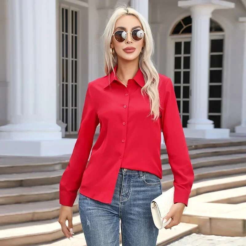 White Fashion Business Shirts Office Lady Long Sleeve Blouse Slim Women Clothing Button Up Shirt Basic Ladies Tops