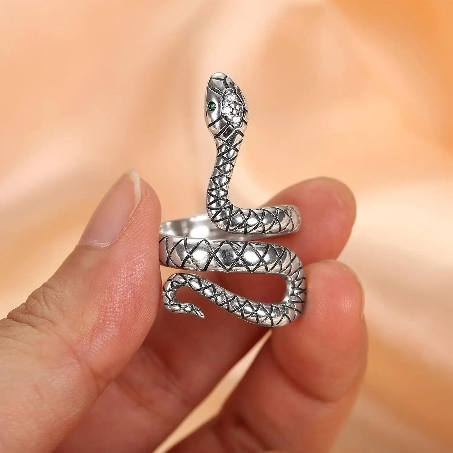 Fansilver S925 Sterling Silver Snake Ring Stylish Ring for Women Vintage Punk Rings Adjustable Open CZ Snake Finger Ring Jewelry 250220