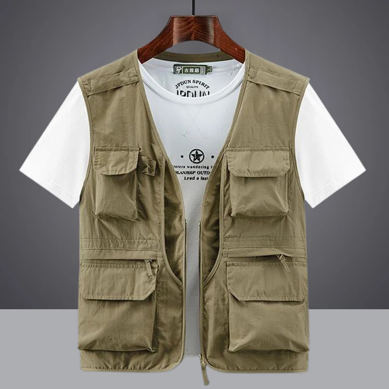 6XL Summer Outdoor Vest Men Utility Tactical Multi-pocket Vest Techwear Outdoor Hiking Fishing Pography Safari Cargo Vest 250219