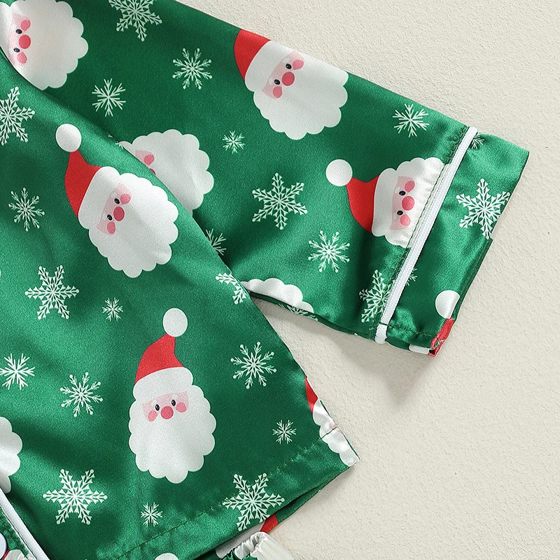 -06-19 Lioraitiin Kid Boy Girl Christmas Pajamas Set Snowman Print Long Sleeve Button Down Tops Elastic Waist Pants Set 250219