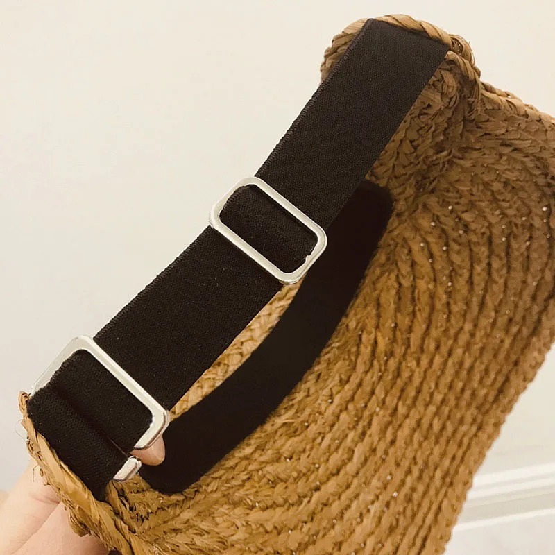 Fashion Wide Brim Raffia Sun Visor Hat for Women Straw Hat Ponytail Summer Beach Hat UV Packable Travel Derby Hat 250219