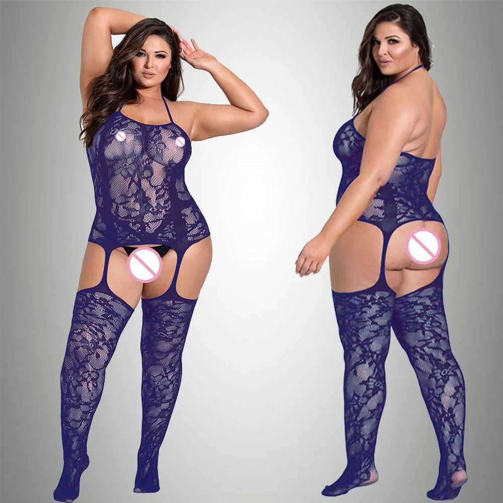 2024 New Plus Size Bodystocking Bodysuits For Women Sexy Fishnet Lingerie Babydoll Dress Porno Underwear Mesh Stockings For Sex W250220