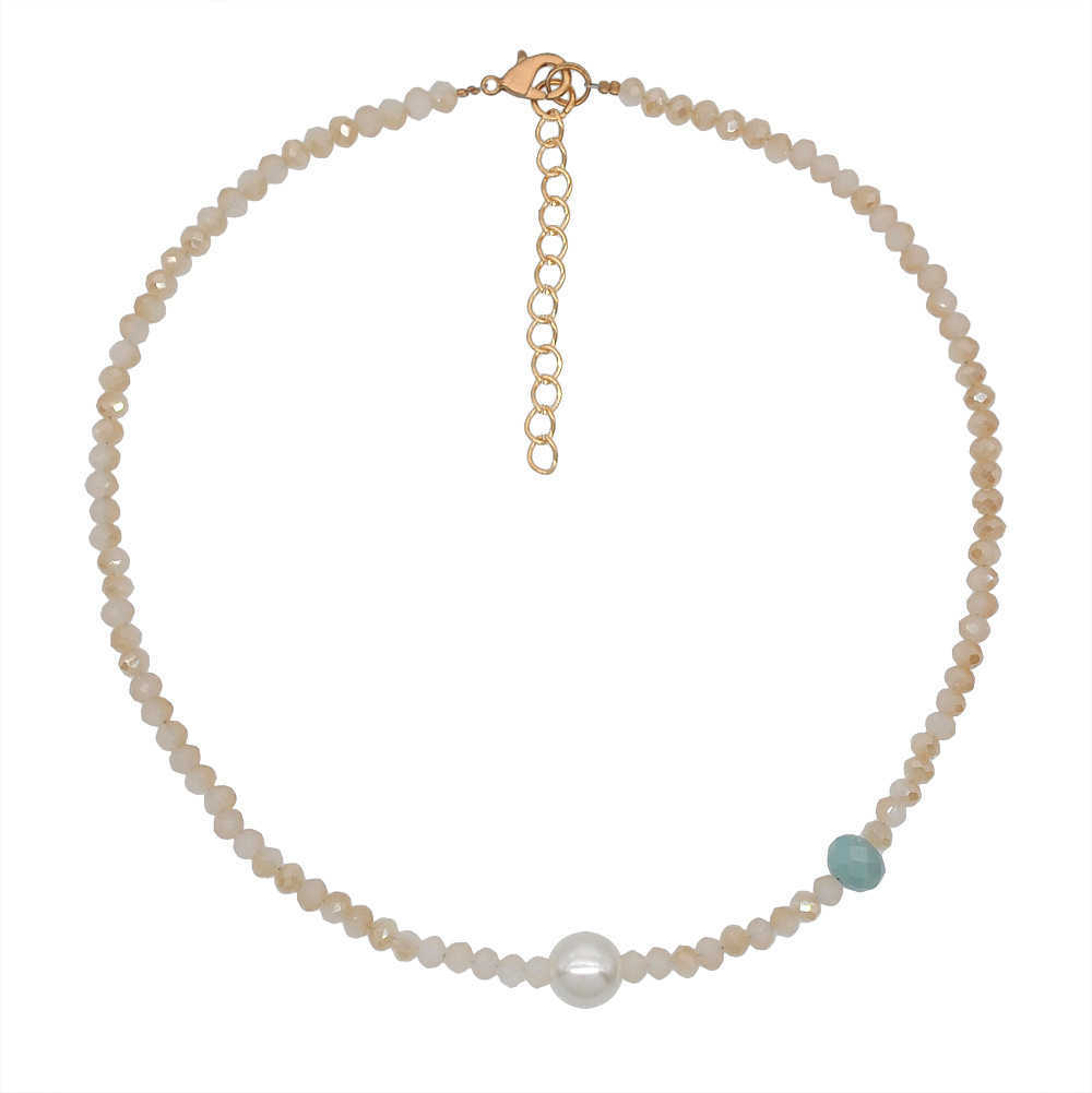 Pendant Necklaces Korean Ins style crystal bead necklace for women niche and versatile. Pearl colored beads collarbone chain dopamine jewelry H25219