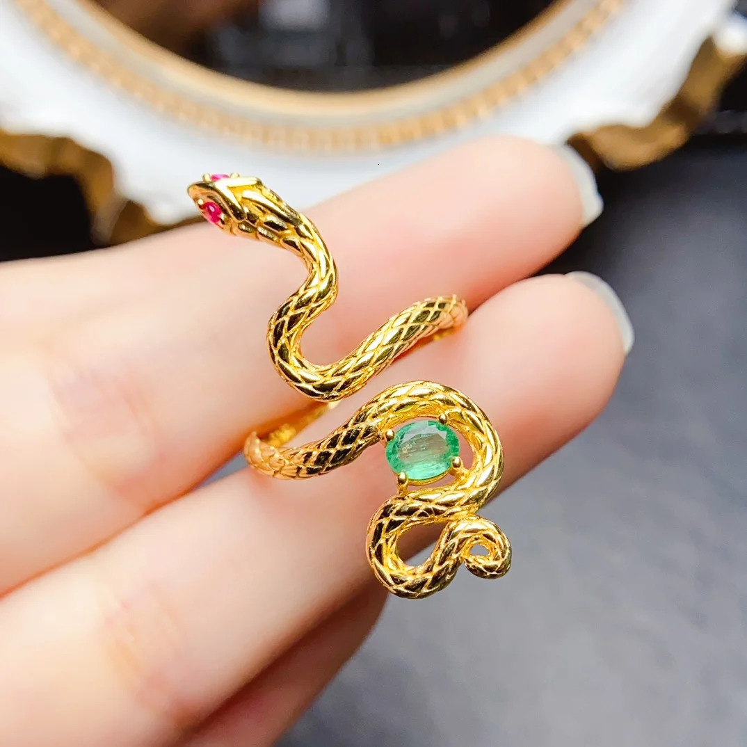 FS 4*5mm Natural Emerald S925 Sterling Silver Snake Ring for Women Fine Fashion Charm Weddings Party Jewelry Certificate MeiBaPJ 250220