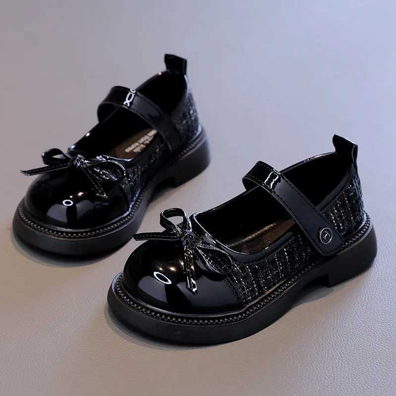 Girls Patchwork Black Leather Shoes Autumn Butterfly-knot Lolita Children Mary Janes Elegant Round Toe Comfort Kids Shoes H07164 X250220