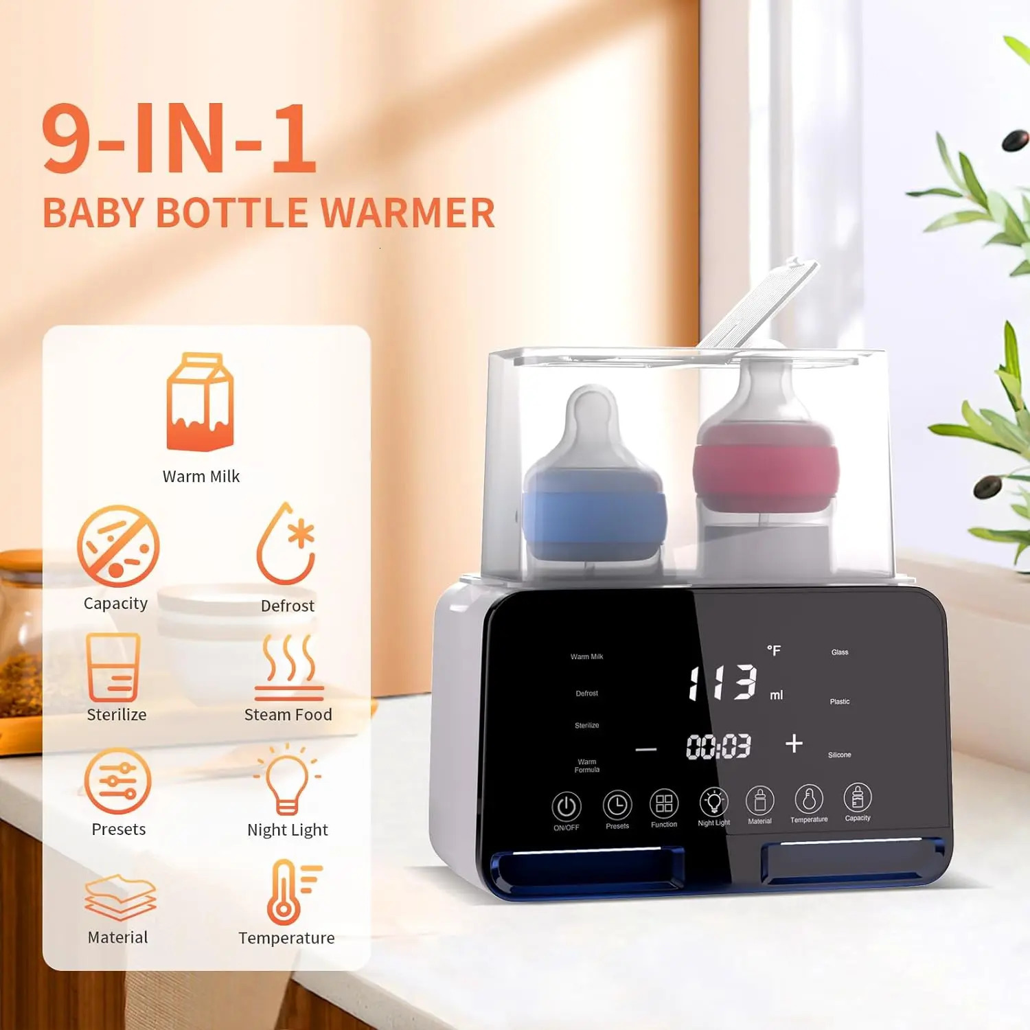 Baby Feeding Bottle Warmer Sterilizer Sanitizer for Bottles Eletric Steamer LED Touch Screen 250117