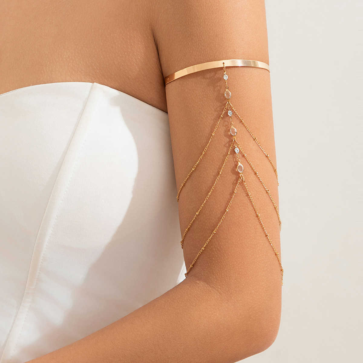 Charm Bracelets Fashion and sexy multi-layer tassel bracelet with white anti pearl arm chain inlaid H25220