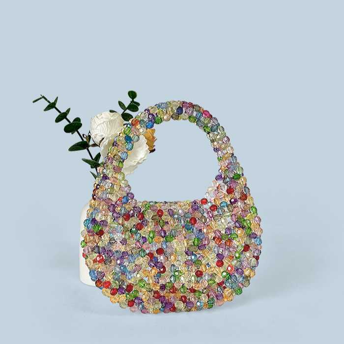 Autumn Winter Light Luxury Premium Texture Handmade Beaded Mini Bead Bag Sparkling Handheld Banquet Bag 250215