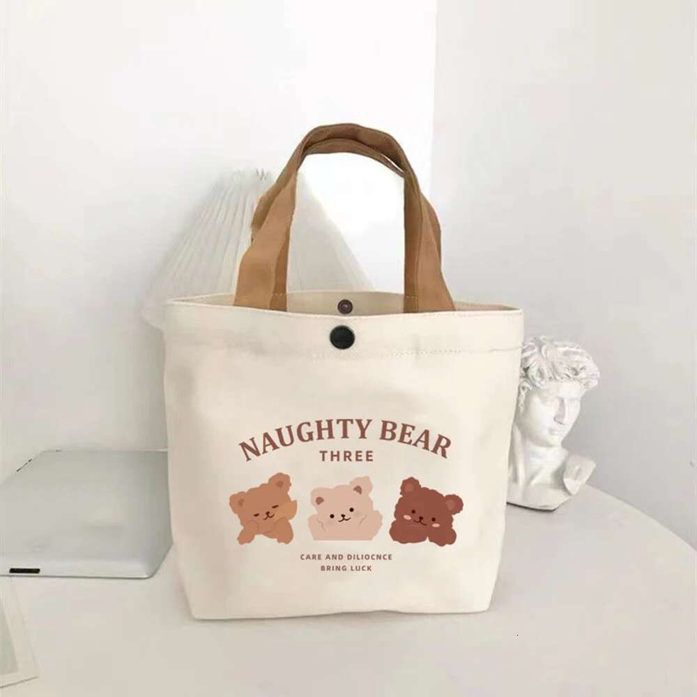 Cute Bear Mini Canvas Small Versatile Handbag Female Student Box Simple Tote Office Worker Lunch Bag swissmilitary