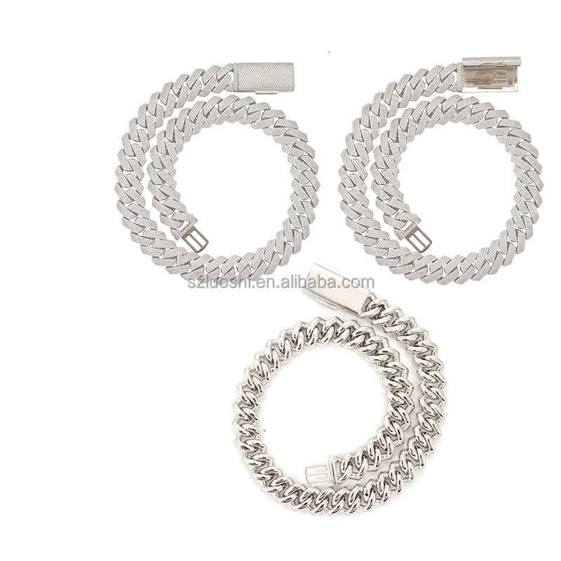 Pure sier 4-row VVS Moissanite 18mm hip-hop chilled with thick Miami Cuban chain and GRA certificate