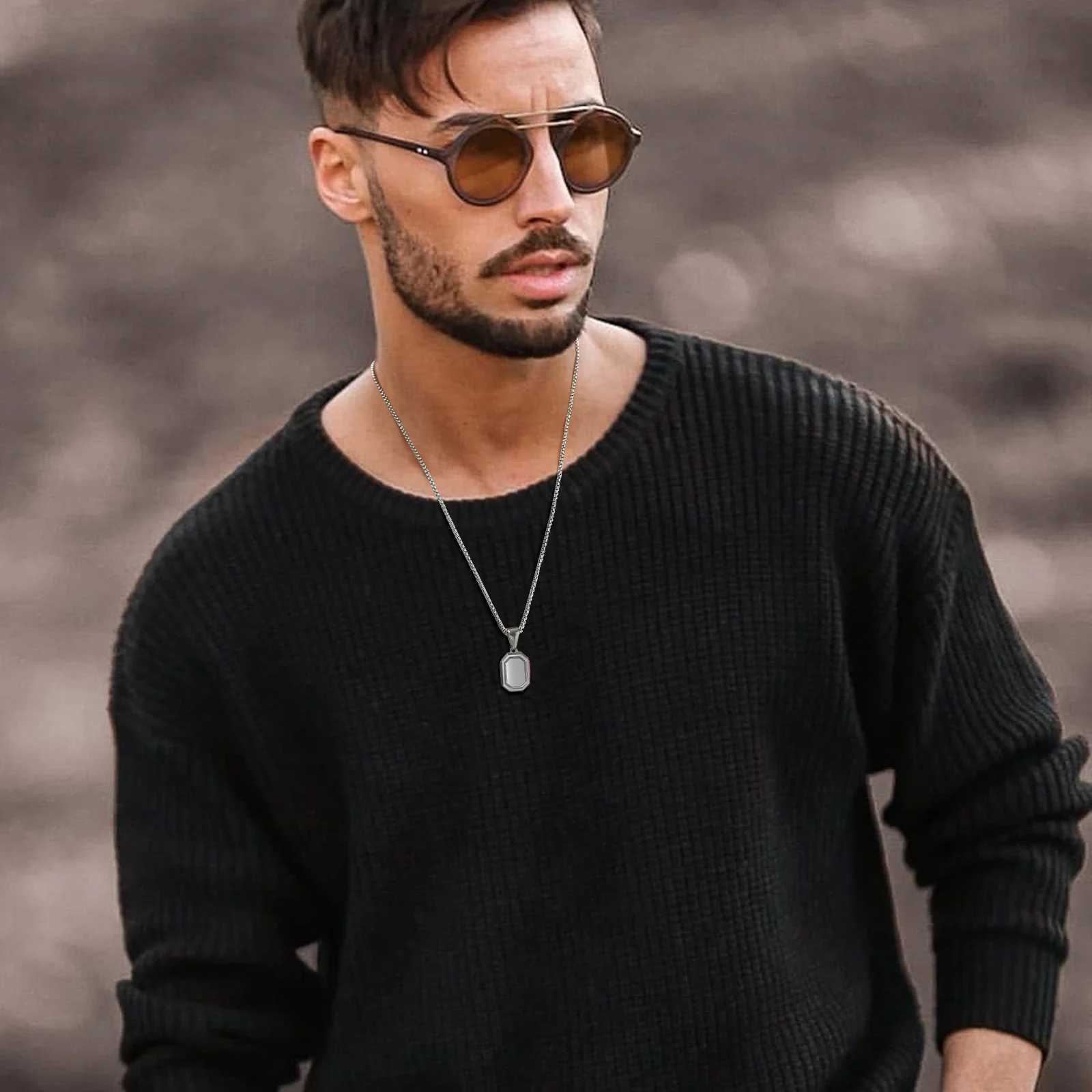 Custom Initial Geometric Necklaces for Men Waterproof Stainl Steel Square Rectangle Pendant A-Z Letter Collar Gifts for HimXJ250219