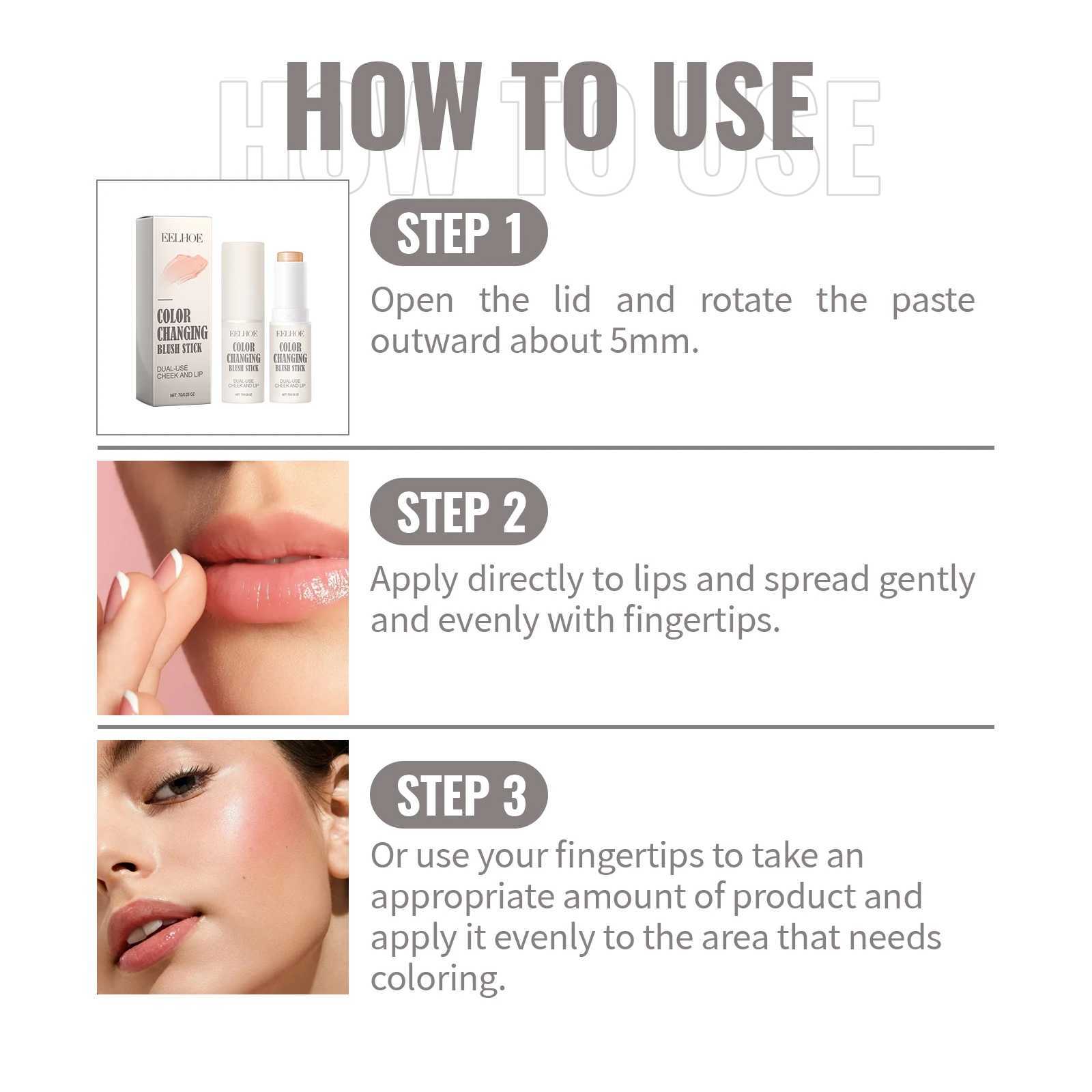 EELHOE Face B Stick Color Change B Cheek Lip Tinted Rouge Makeup Natural Contour Ber Highlighter Makeup CosmeticsW250220
