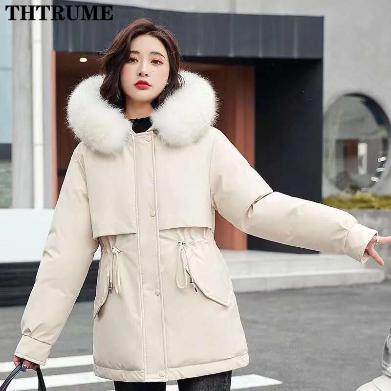 Autumn Winter Thick Er Hooded Parka Jackets Fashion Women Long Sleeve Fur Collar Wool Zipper Coats Tops Casual New Parkas