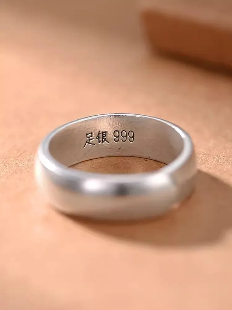 Lovers Ring 999 Sterling Silver Vintage Plain Ring Men Women Adjustable Pure Silver Fine Jewelry Rings 250213