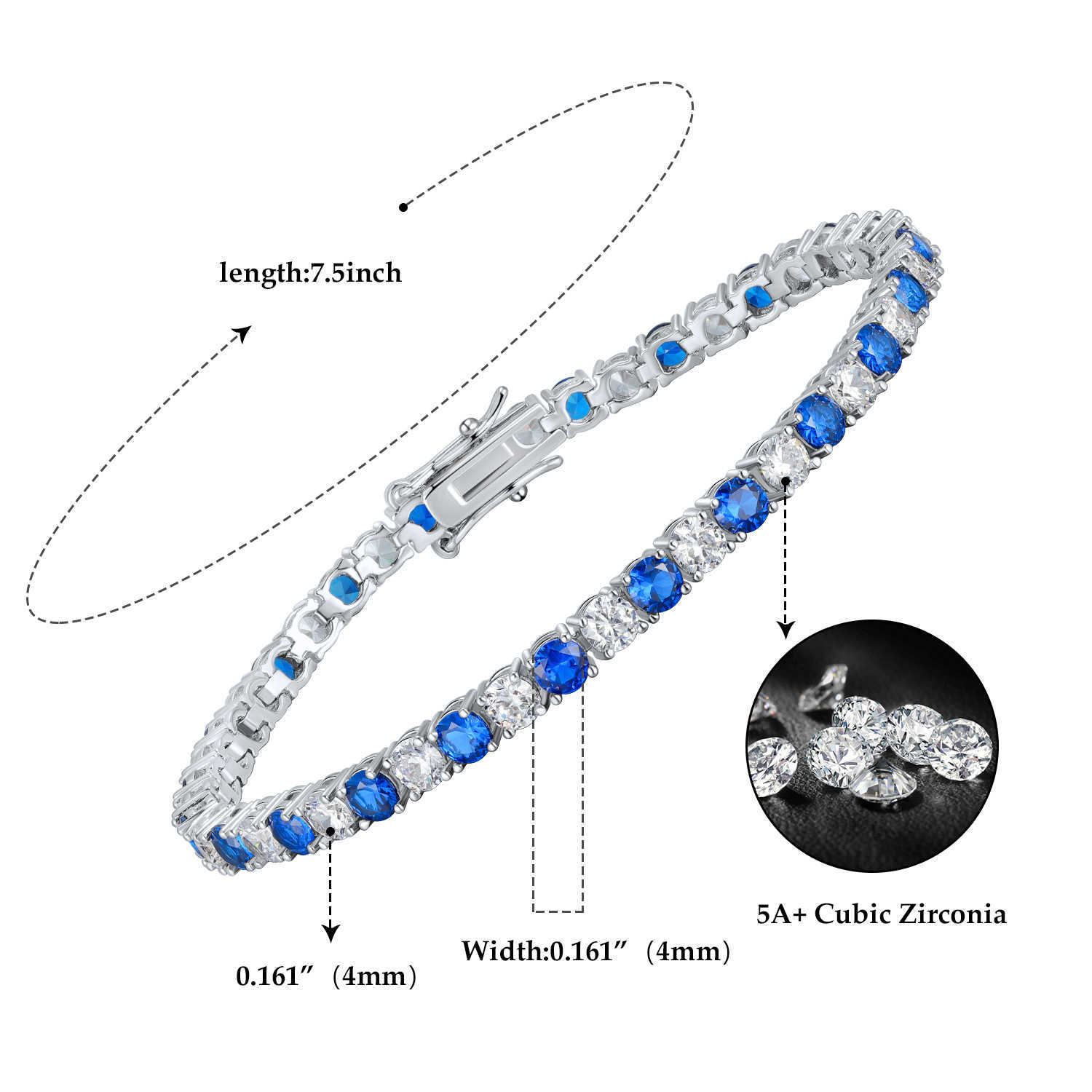Charm Bracelets 4mm Round Zircon Bazi Buckle Tennis Copper Bracelet Fashion Design New Style H25220