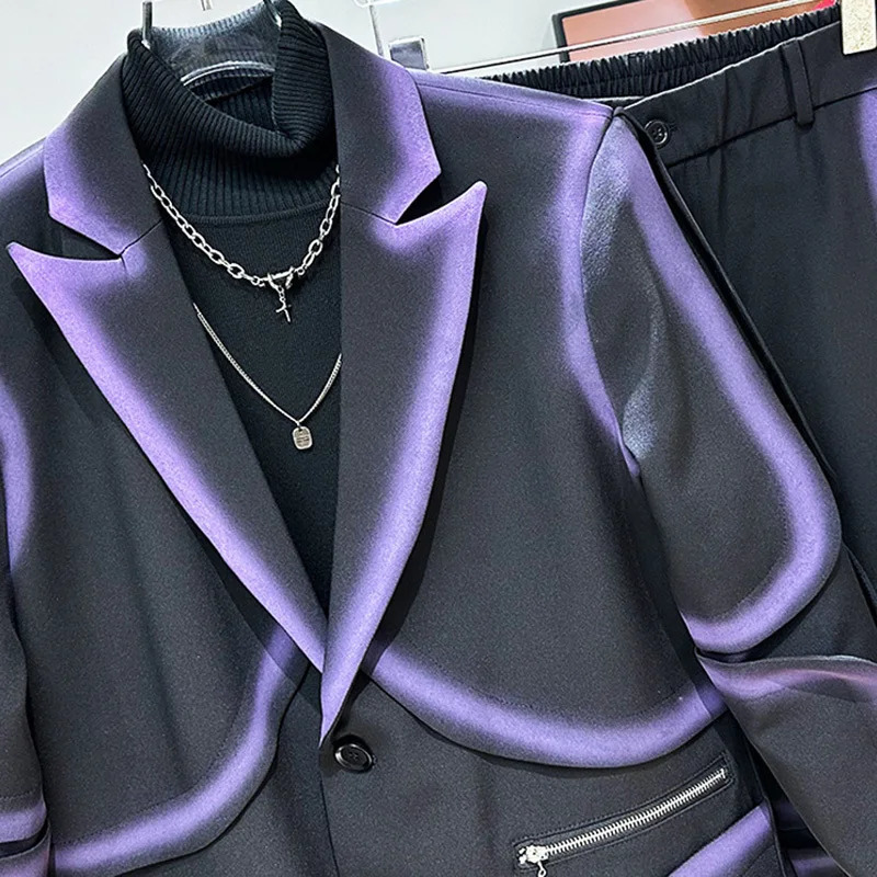 PFHQ Tie-dyed er Gradient Suit Set Loose Casual Shoulder Padded Jacket Two-piece Sets Long Sleeve Contrast Color 21E1254 250220