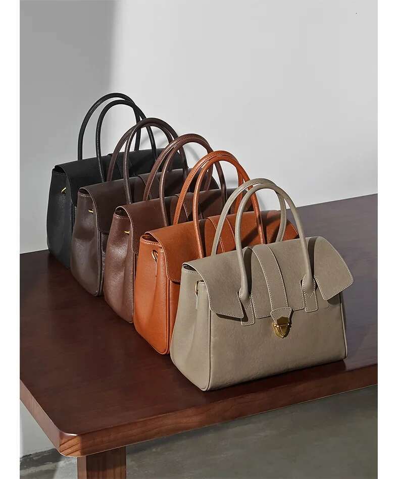 Hot Sale Vintage Vegetable Tanned Cowhide Leather Handbag Business Travel Cover Tote Women Briefcase Large Shoulder Bag