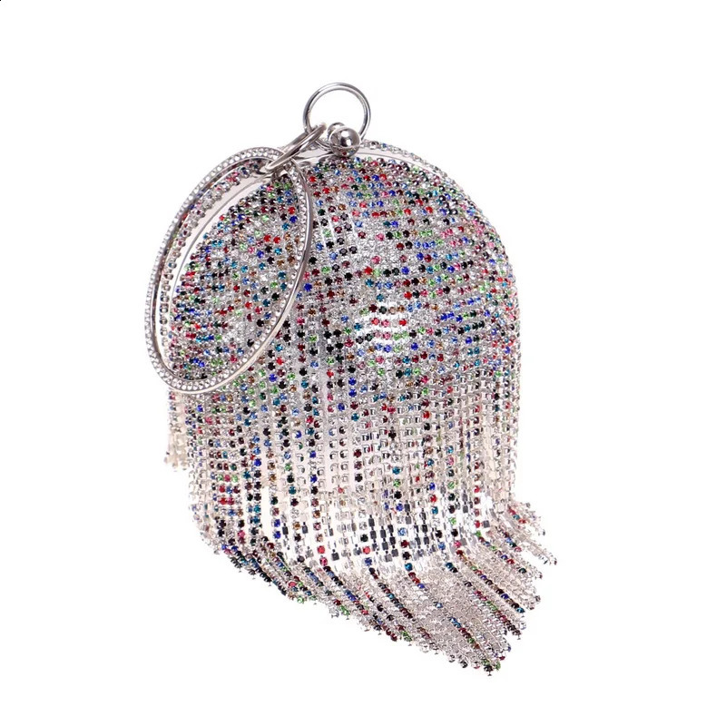 Circular Ring Evening Bags Metal GoldSliver Rhinestone Round Ball Handbags Elegant y Clutch Purse Small Wedding Wallets 250218