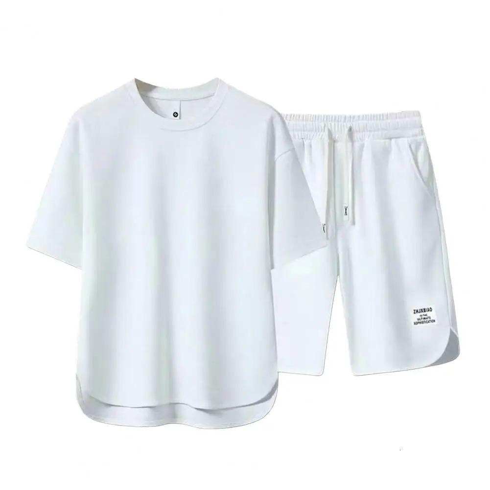 Mens Korean Fashion Waffle Two Piece Set Summer Short Sleeved Tshirt And Shorts Loose Sets Men Clothes Tracksuits 250220