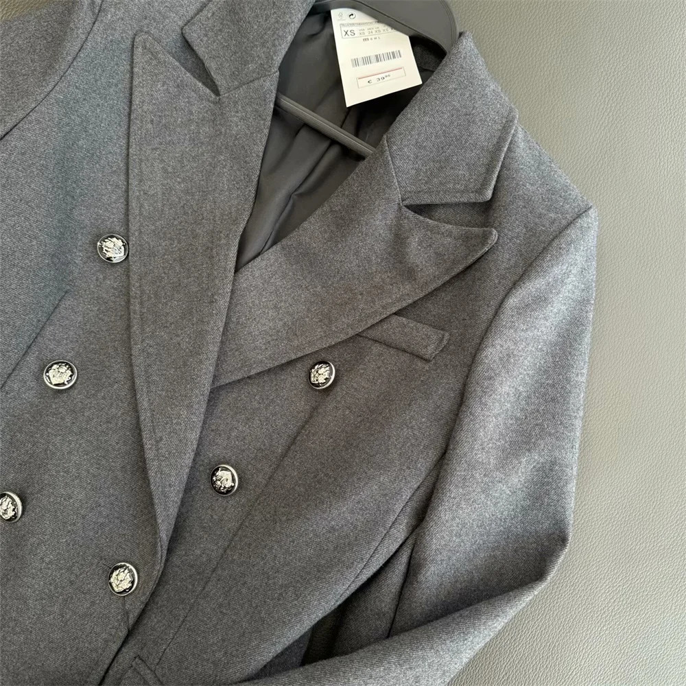 UNIZERA womens suit jacket with lapel long sleeved double breasted buttons and pockets winter style 250213