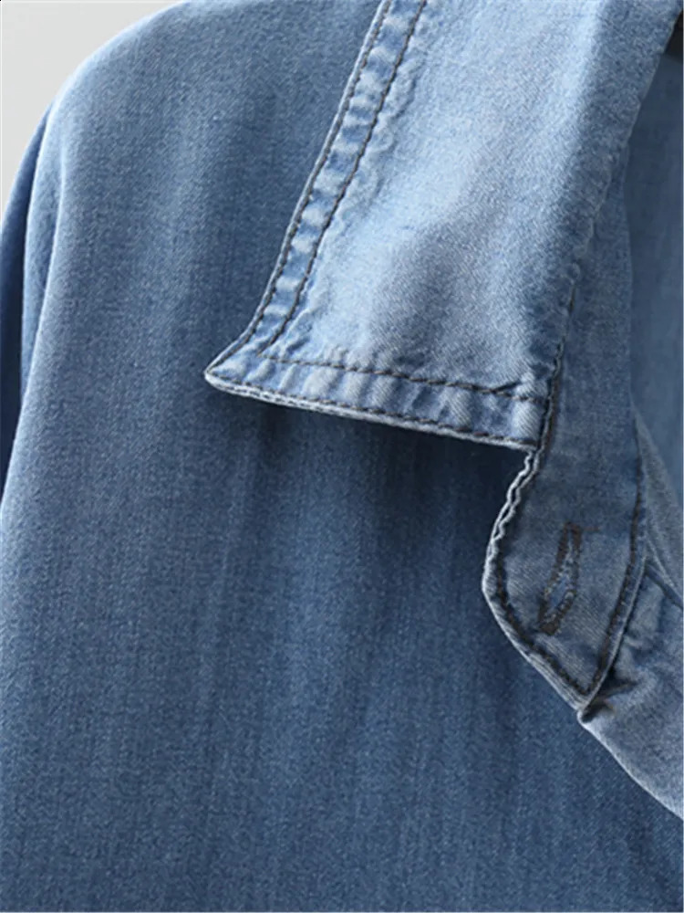 Plus Size Womens Clothing Blouses Shirt Spring And Autumn Denim LongSleeved Lapel Thin Soft Basic Shirts Oversize 250220Z