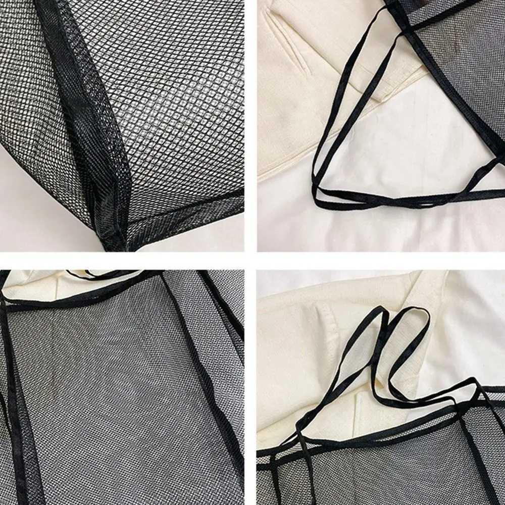 Casual Large Capacity Beach Bag Solid Color New Style Transparent Mesh Bag Sports Shoulder Pouch Tote Handbag Travel Z250219