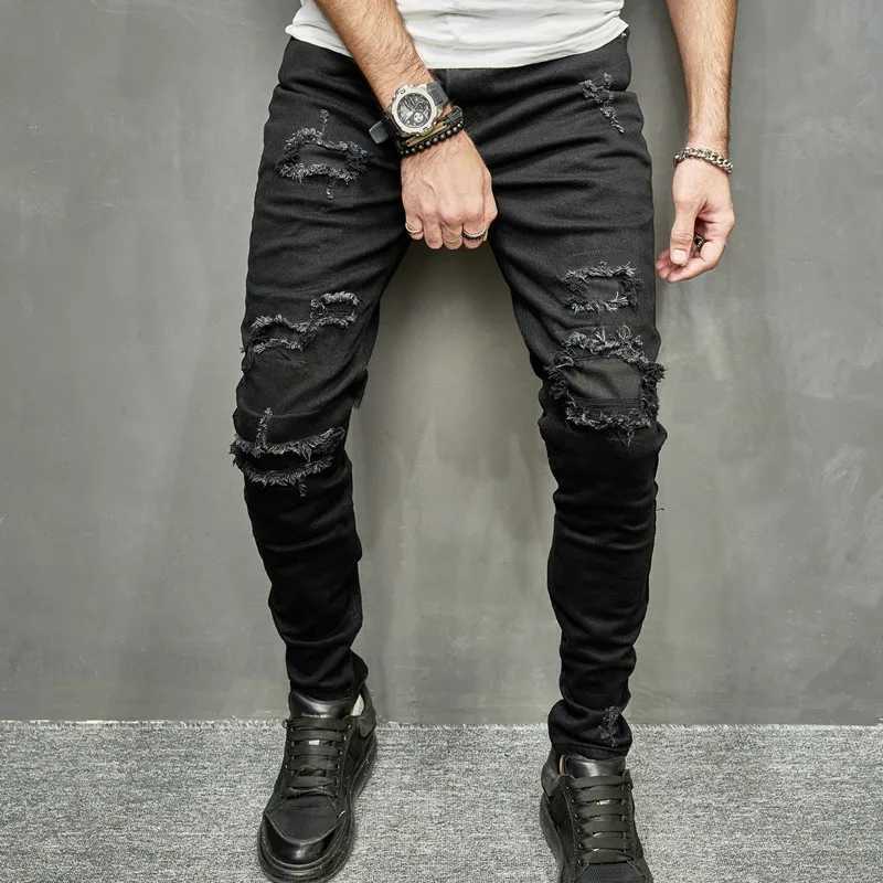 Mens Long Pants Denim Pants Jeans Straight Trousers Sheath Slim Fit Pockets Casual Regular High Waist Splice Autumn Winter X250220