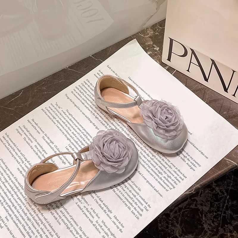 Luxury Silk Gauze Flower Ballet Flat Kid Girl Elegant Lace Floral Applique T-Bar Mary Jane Shoes Baby Child Party Dress Shoes X250220