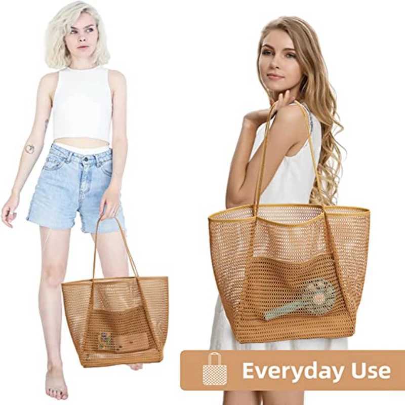 Lightweight Foldable Beach Mesh Tote Bag for Women Casual Tote Bag Shoulder Bag for Picnic Vacation Pool Trip Max 23L Z250219