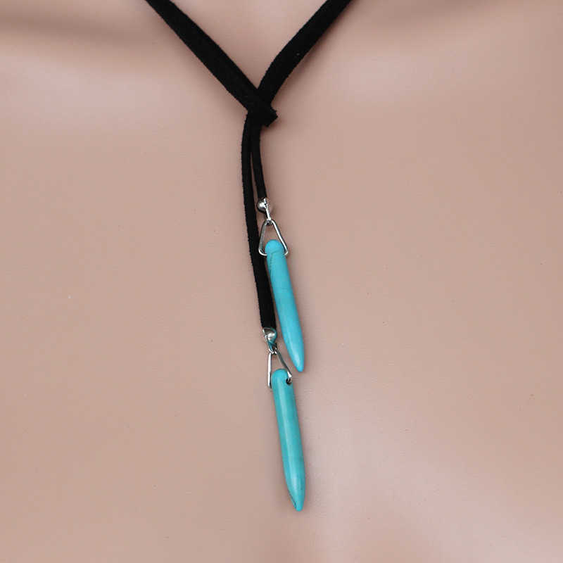 Pendant Necklaces Bohemian style long Korean velvet bandage necklace natural turquoise pendant long sweater chain necklace H25219