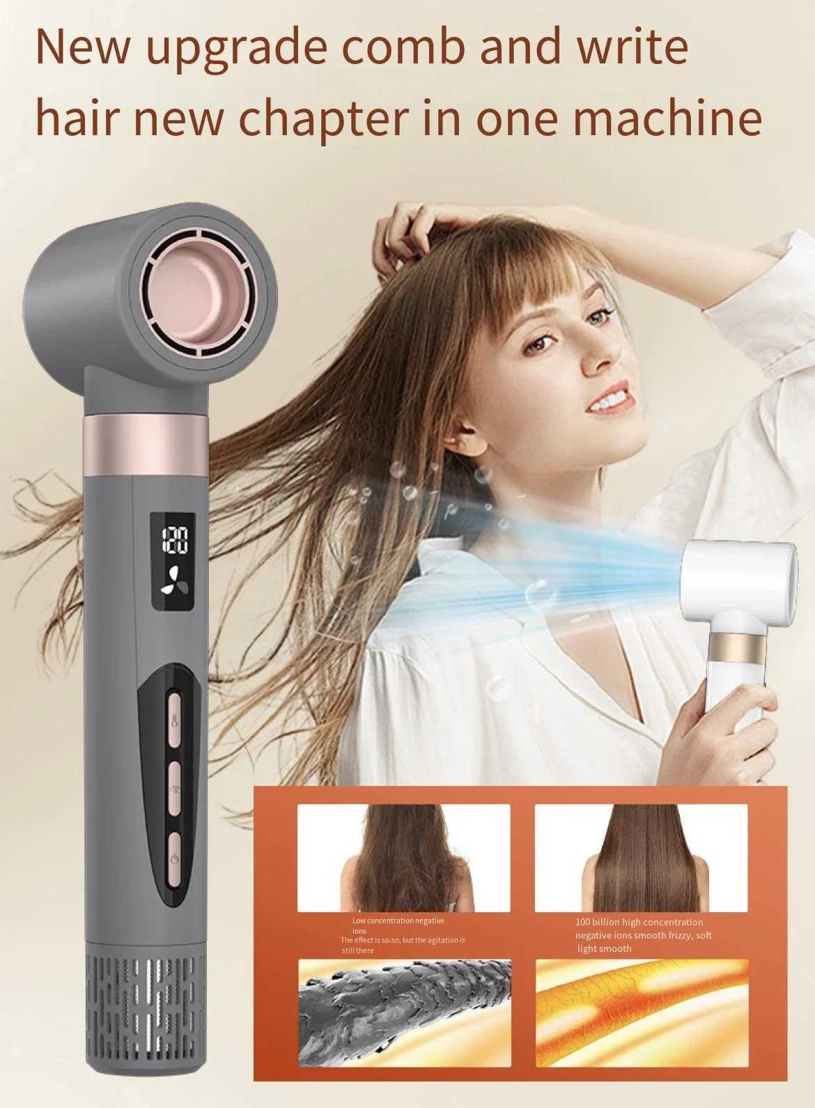 Professional new 8-in-1 high-speed hair dryer brushless automatic curling iron hot air comb LCD display temperature negative ions W250220