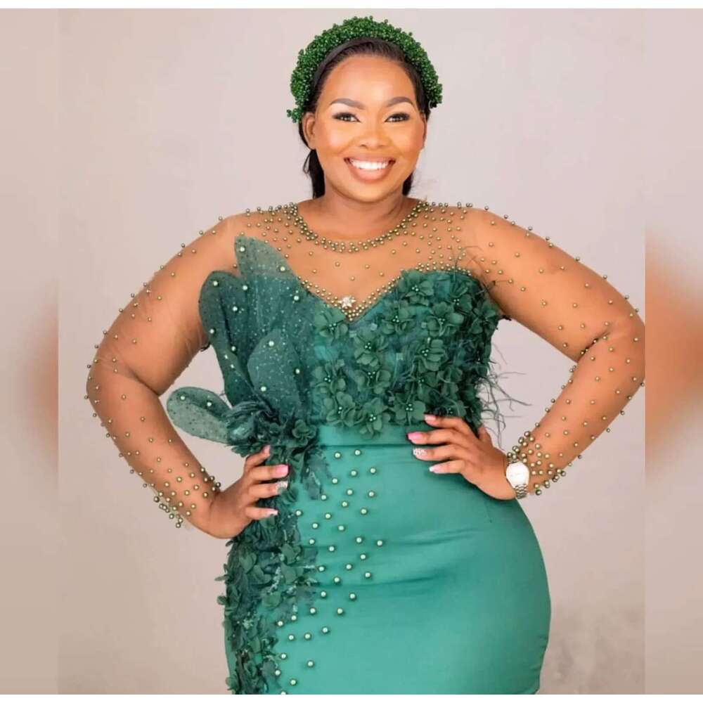 aso ebi hunter arab green mermaid mother of the bride dresses fringed res night prom party formal birthday celebrity moth