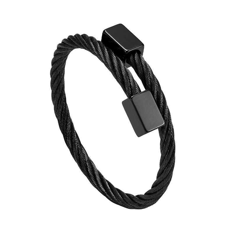 Charm Bracelets Style Stainless Steel Mens Steel Wire Square Head Punk Style Braided Bracelet H25220
