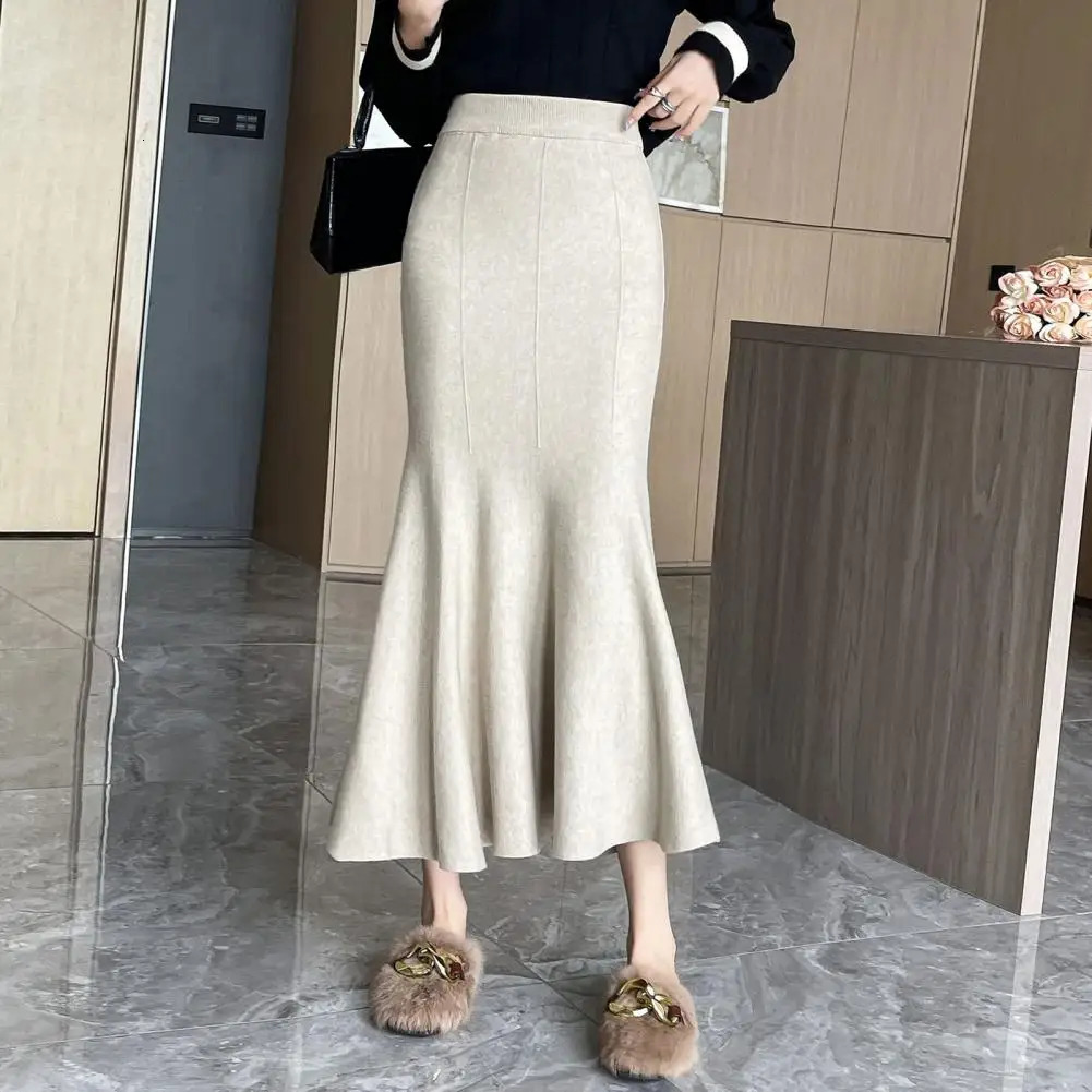 Breathable fish tail long skirt elegant high waisted office ladies breathable viscose fiber 250220