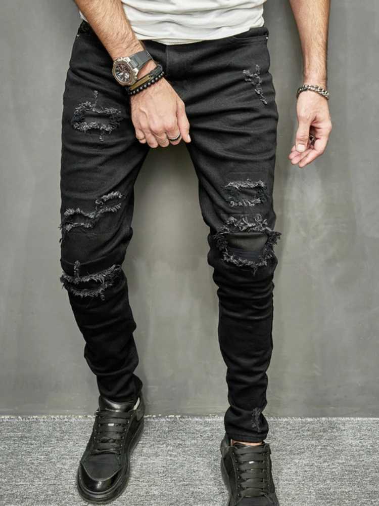 Mens Long Pants Denim Pants Jeans Straight Trousers Sheath Slim Fit Pockets Casual Regular High Waist Splice Autumn Winter X250220