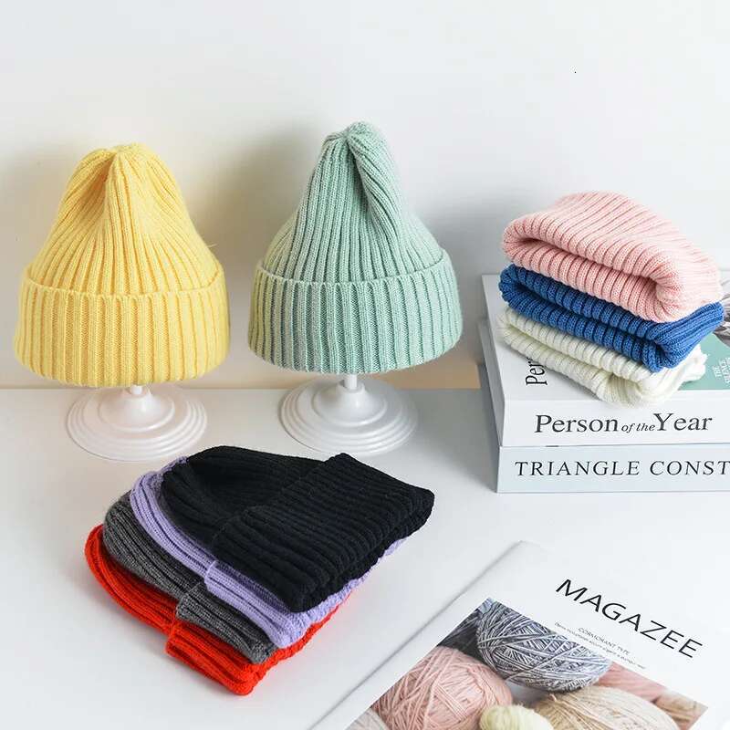 Ddmyshoesvip 6Months To 5Years Baby Kids Winter Warm Ribbed Knitted Beanie Hat New Sweet Solid Candy Color Toddlers Windproof Cap