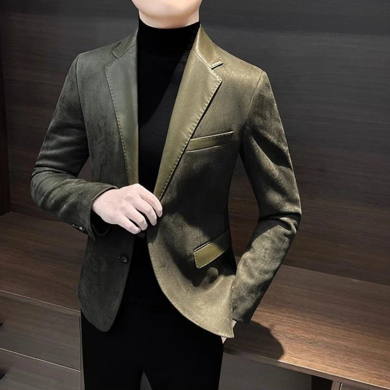 Single Breasted Splicing In Jacket for Men Vintage Coats High Quality Spring Clothes Man Suits and Blazers 250220